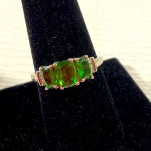 Chrome Diopside 3 stone sterling silver ring